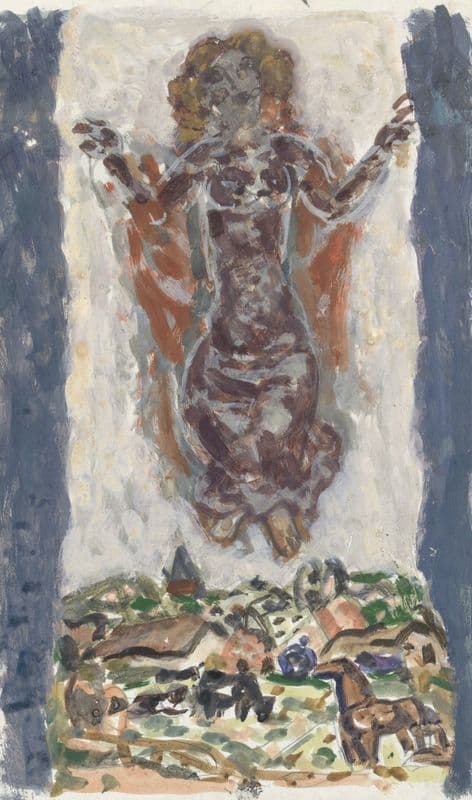 Dansende vrouwenfiguur boven een landschap as a canvas print