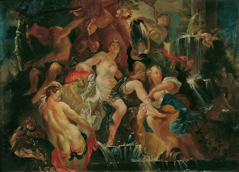 Das Bad der Diana (Rückseite; Die Erziehung des Bacchusknaben) as a canvas print