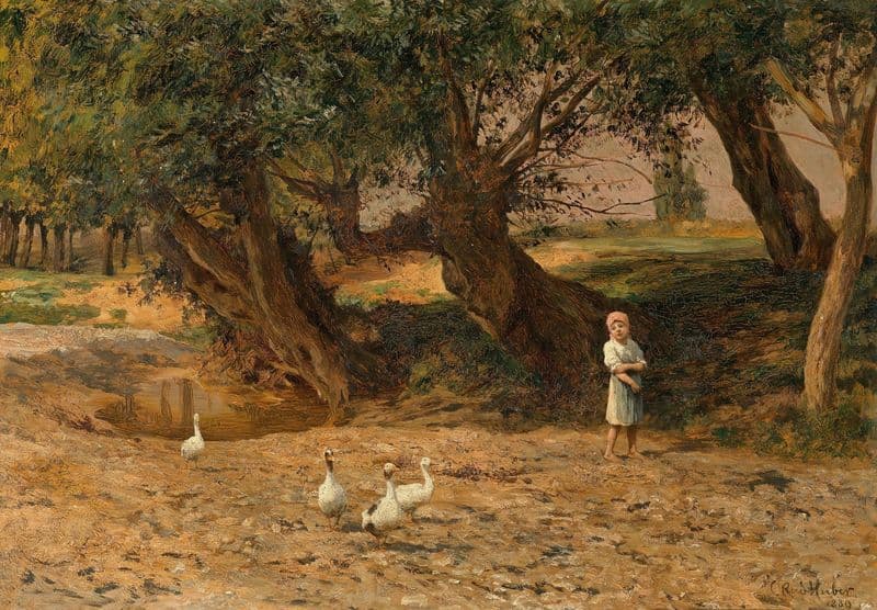 Das kleine Gänseliesel unter Weiden as a canvas print