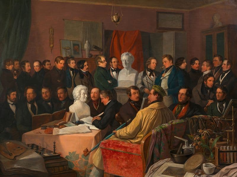 Das Treffen der Künstler- und Gelehrtengesellschaft ‘Concordia’ im Atelier des Malers Anton Ritter von Perger as a canvas print