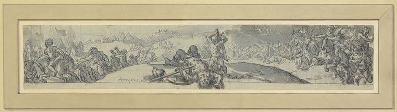 David enthauptet Goliath, rechts das siegreiche Heer der Kinder Israel, links die fliehenden Philister as a canvas print