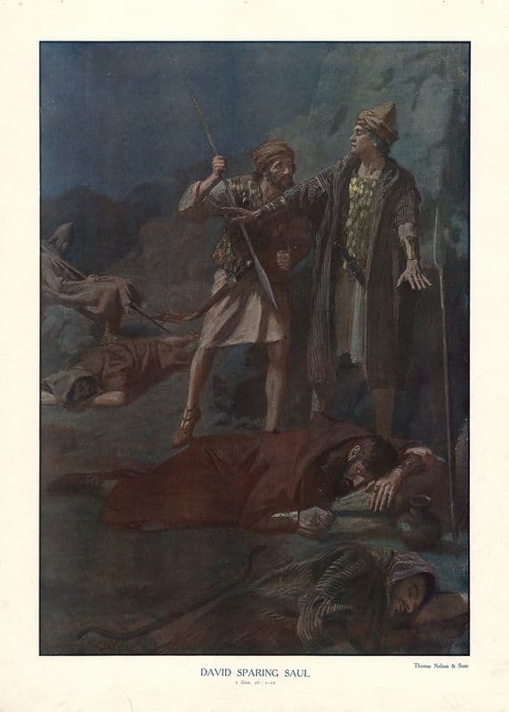 David sparing Saul as a canvas print