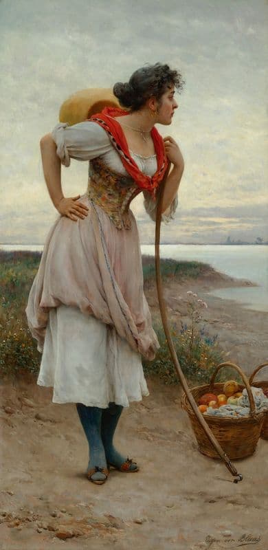 Day dreaming (The red scarf) as a canvas print