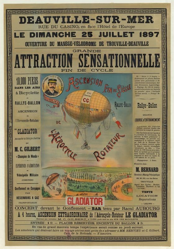Deauville-sur-Mer… Attraction sensationnelle, ascension fin de siècle, rallye-ballon. L’aérocycle rotateur Gladiator as a canvas print