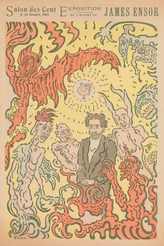 Demons Teasing Me; Poster for the James Ensor Exhibition at the Salon des Cent in Paris as a canvas print