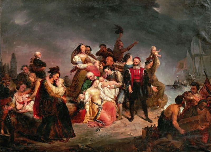 Der Abschied nach Amerika oder die Einschiffung auf der Mayflower as a canvas print