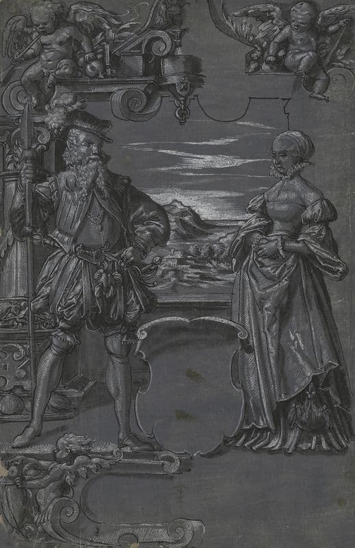 Design for Glass Painting: Man and Woman in Architectural Setting (second half 1500s) as a canvas print