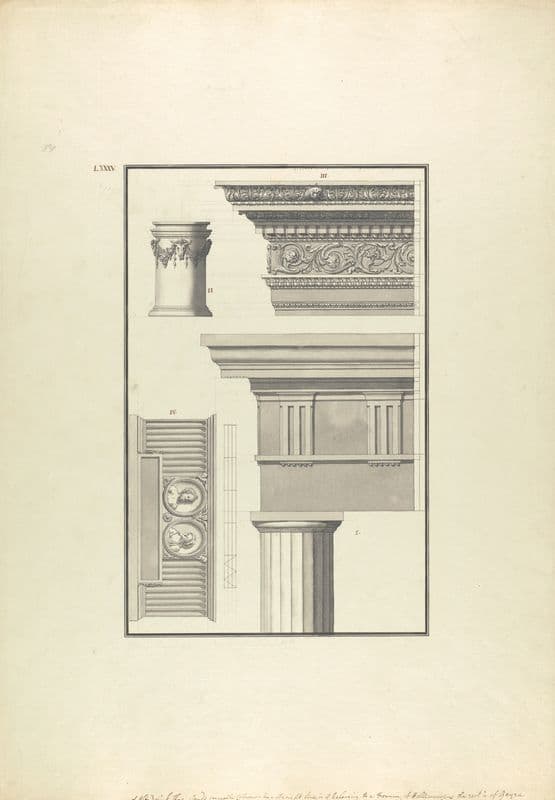 Details of a Doric Order from the Forum of Halicarnassus and Details from a Temple in Geyna (ca. 1750) as a canvas print