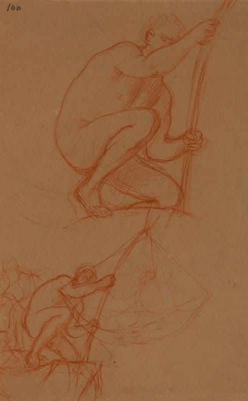 Deux études d’homme soulevant un carrelet (1854-1855) as a canvas print