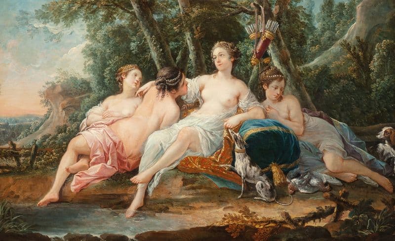 Diana with her nymphs resting after the hunt as a canvas print