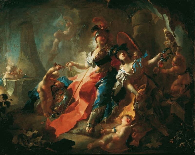Die Akademie mit ihren Attributen zu Füßen Minervas as a canvas print