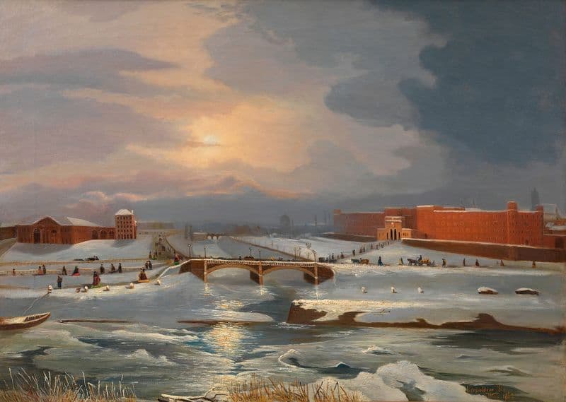 Die Franz Josephs-Kaserne mit Hauptzollamt und Radetzkybrücke im Winter as a canvas print