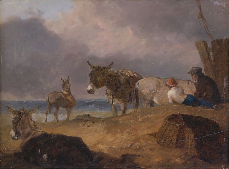 Donkeys and Figures on a Beach (ca. 1815) as a canvas print