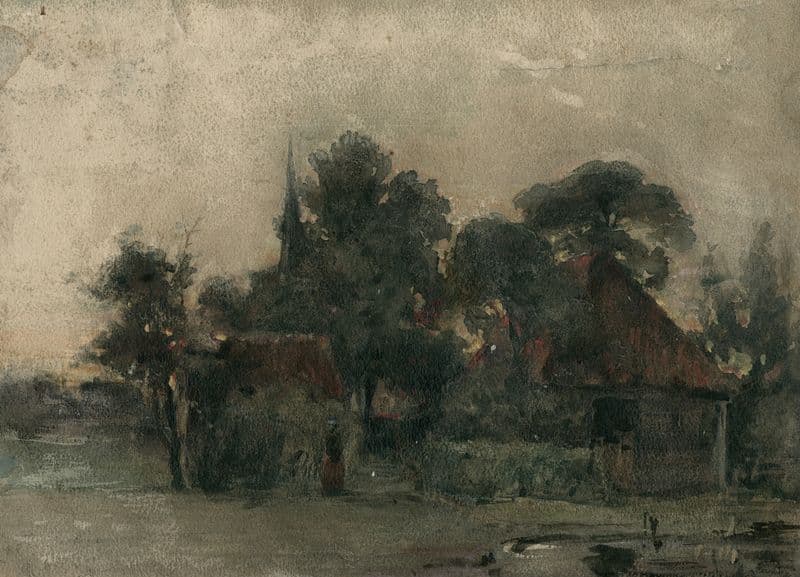 Dorpsgezicht bij avond as a canvas print