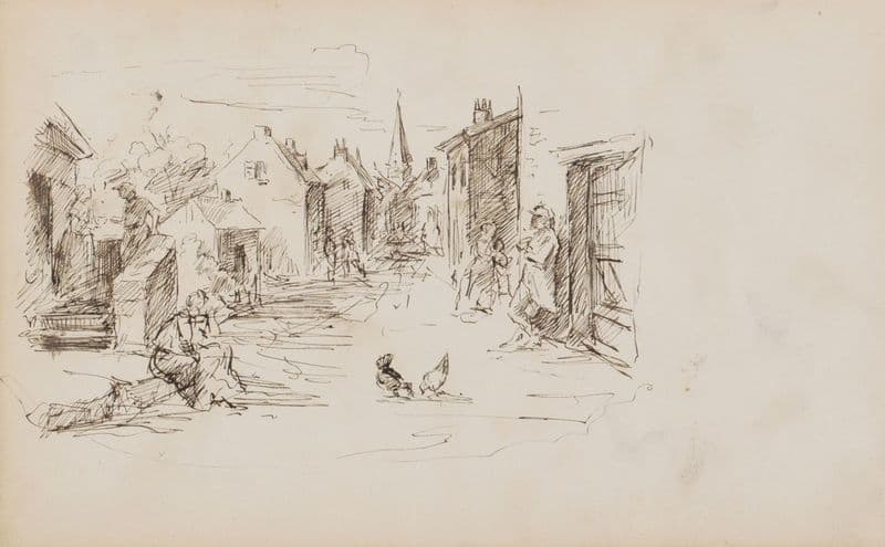 Dorpsstraat met figuren as a canvas print