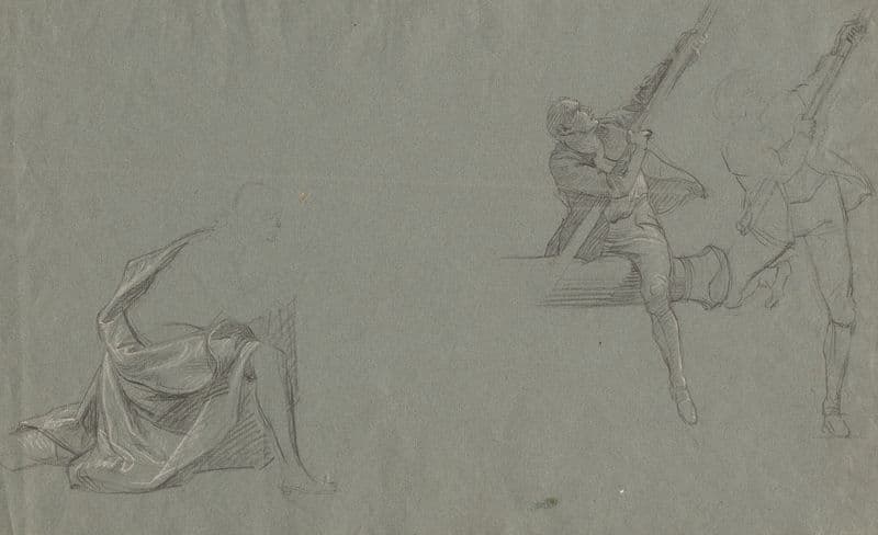 Drapery Study; Two Figures Pulling a Pole (1785-86) as a canvas print