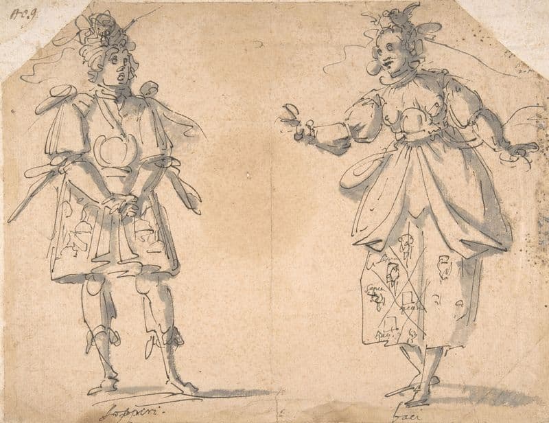 Drawings for Two Masquerade or Ballet Costumes (‘Sospiri’ and ‘Baci’) (1554–1627) as a canvas print
