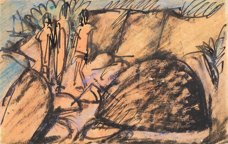 Drei Figuren auf Fehmarn (Postkarte) as a canvas print