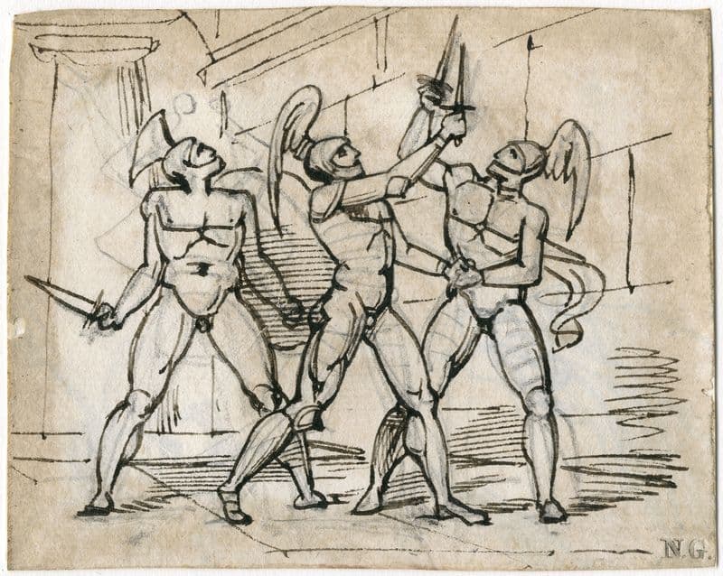 Drie antieke krijgers die elkaar trouw zweren as a canvas print