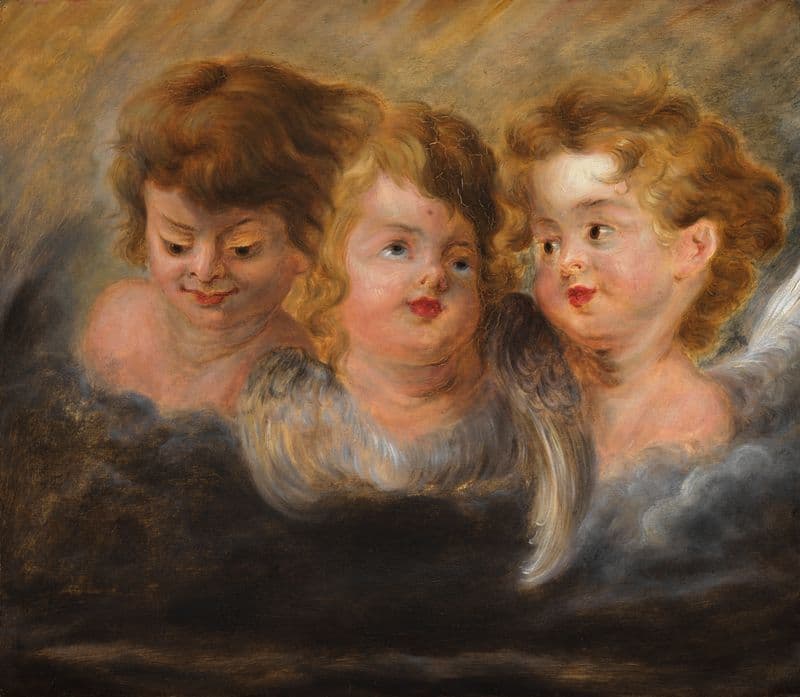 Drie engelenkopjes in wolken (17th century) as a canvas print