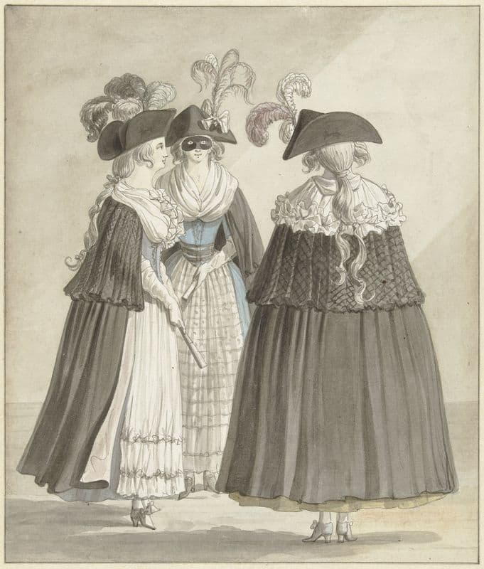 Drie vrouwen in Romeinse maskeradekostuums as a canvas print