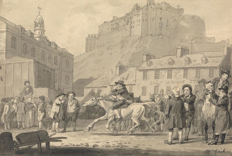 Edinburgh Castle and Horse Fair (ca. 1828) as a canvas print