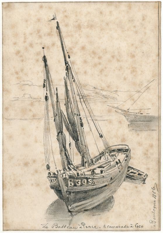 Een zeilboot op het strand bij Boulogne as a canvas print