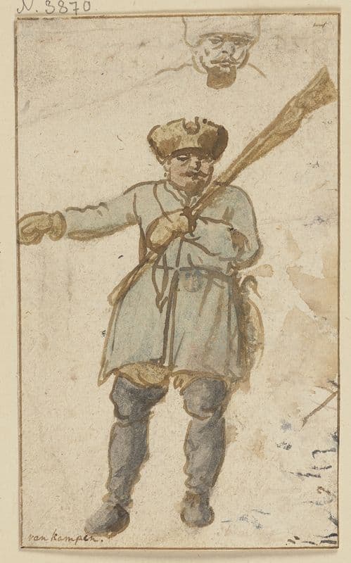 Ein Jäger mit Gewehr und Pelzmütze as a canvas print