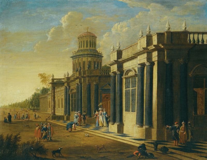 Elegant Figures In Oriental Costume By A Palace as a canvas print