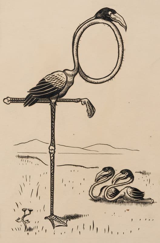 Eleven comic strip frames of flamingo shaping figures with its long neck Pl.2 as a canvas print