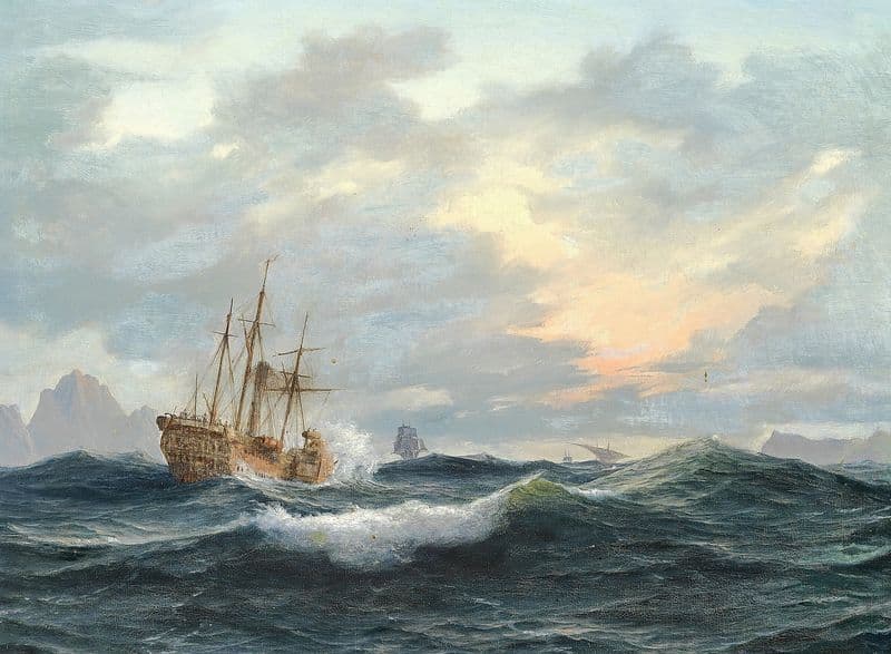 En hjuldamper og andre skibe på havet as a canvas print