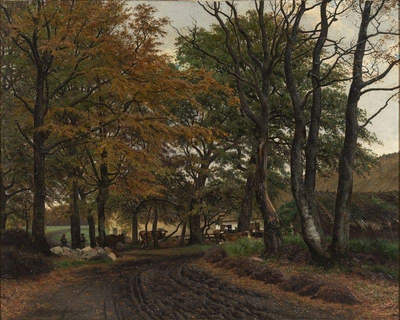 En opkørt vej under gamle træer as a canvas print