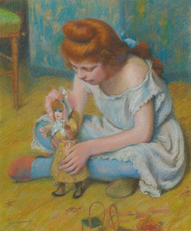Enfant Jouant À La Poupée (Young Girl Playing With A Doll) as a canvas print