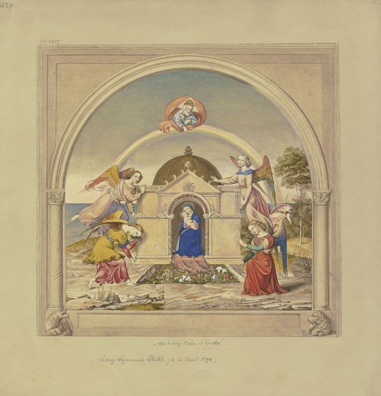 Engel tragen das Haus der Heiligen Familie von Nazareth nach Loreto as a canvas print