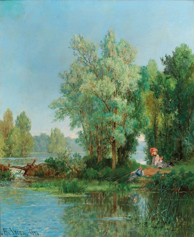 Family Excursion To The River as a canvas print