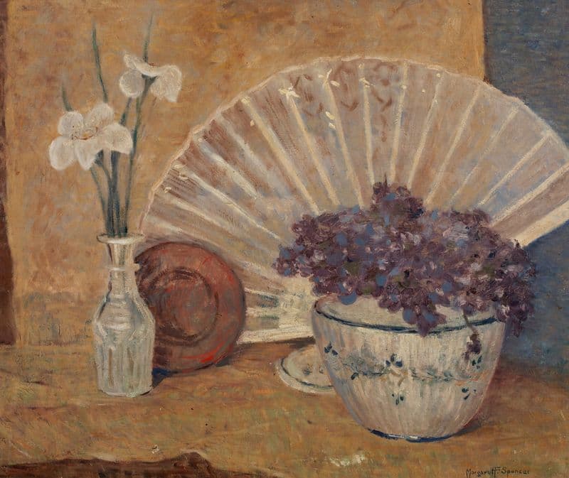 Fan and Violets as a canvas print