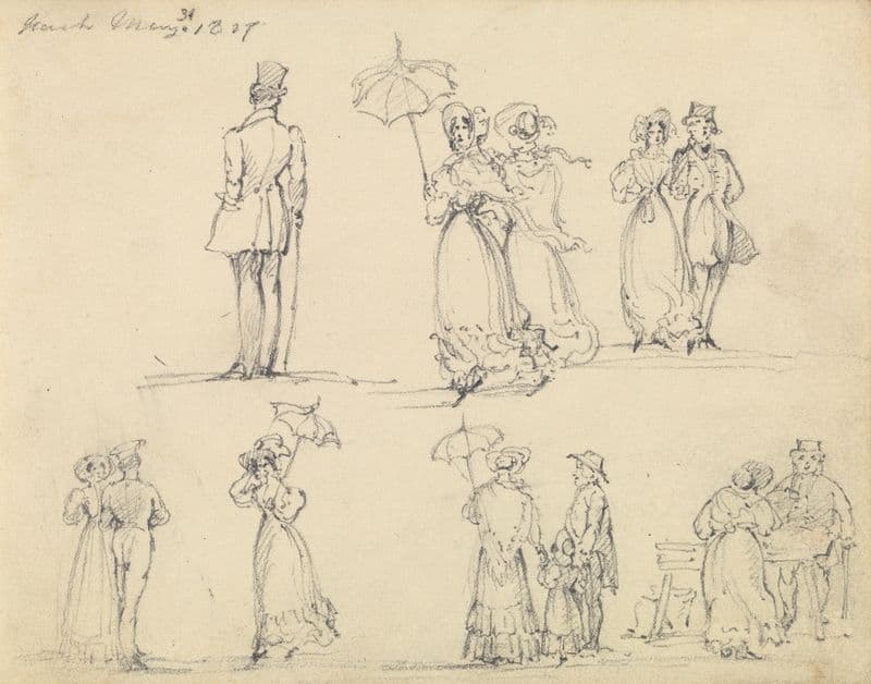 Fashionable Men and Women Promenading as a canvas print