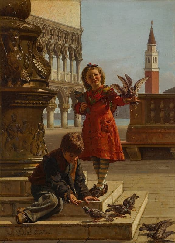 Feeding the Pigeons as a canvas print