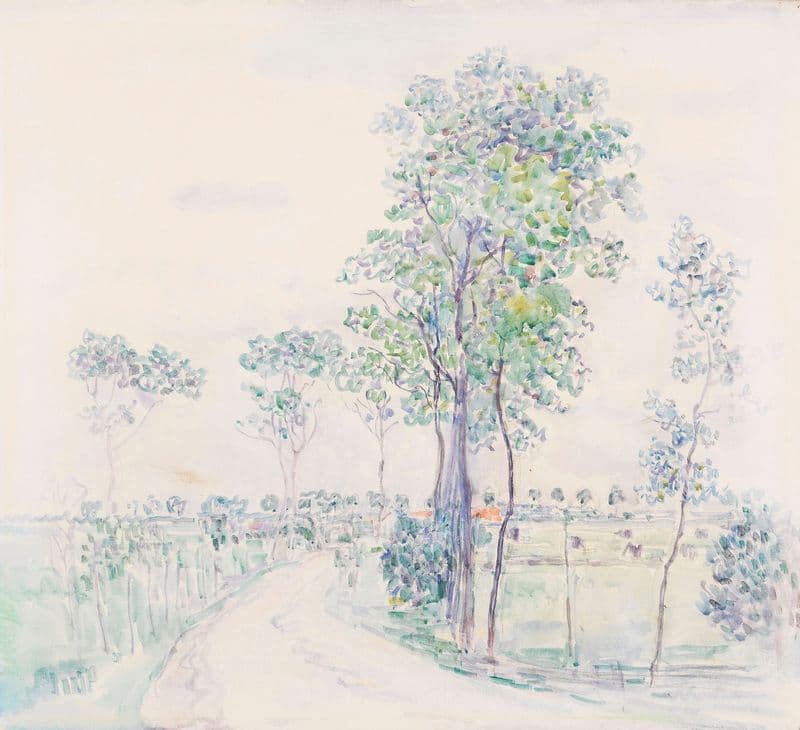Feldweg mit hohen Bäumen as a canvas print