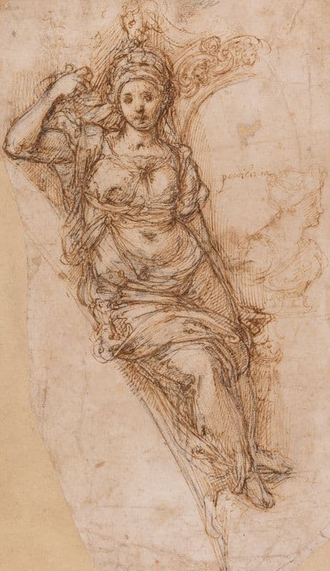 Female Figure in a Spandrel, Study for the Allegory of Modesty (1583–85) as a canvas print