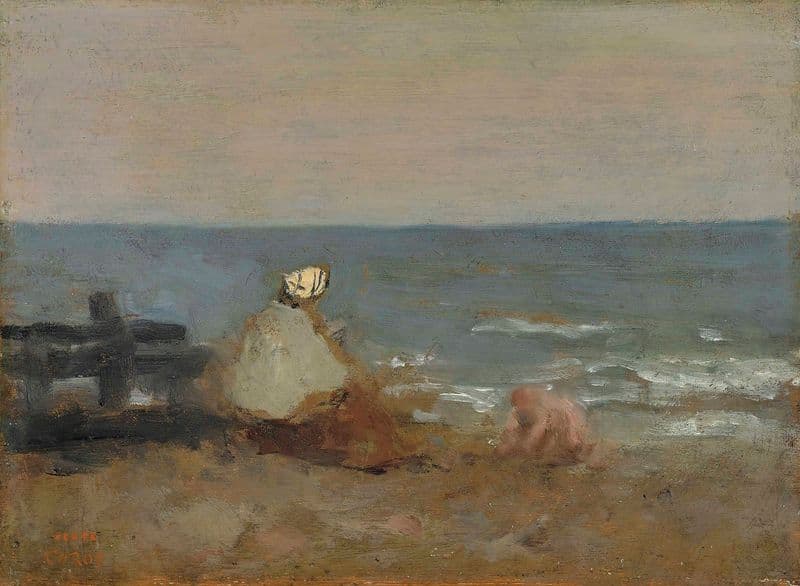 Femme et Enfant au Bord de la Mer, Étretat as a canvas print