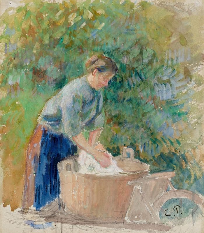 Femme lavant du linge dans un baquet (circa 1889) as a canvas print