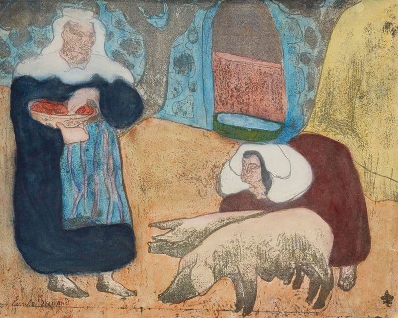 Femmes Au Porcs (Women With Pigs) as a canvas print