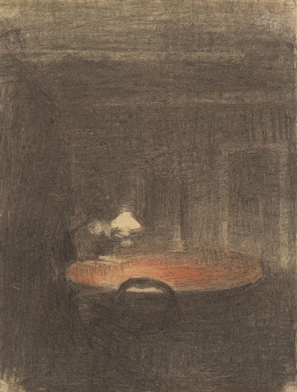 Figure Reading at a Table in an Interior at Night (ca. 1891) as a canvas print