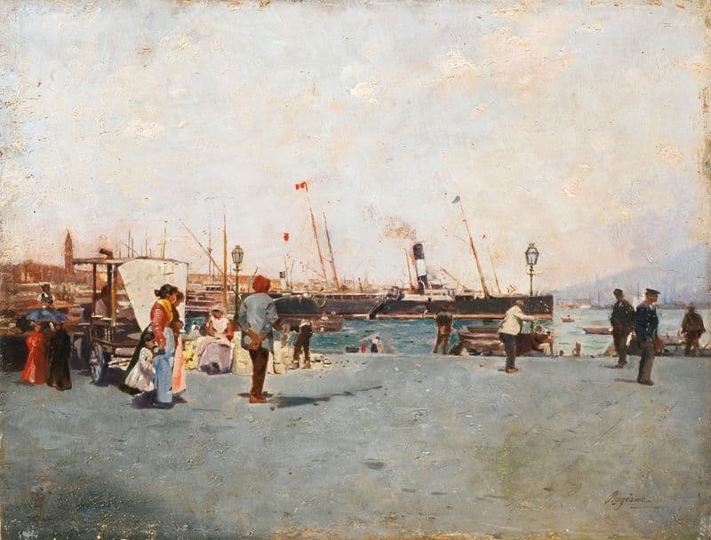 Figure sul molo di Napoli (Figures on the Pier of Naples), as a canvas print
