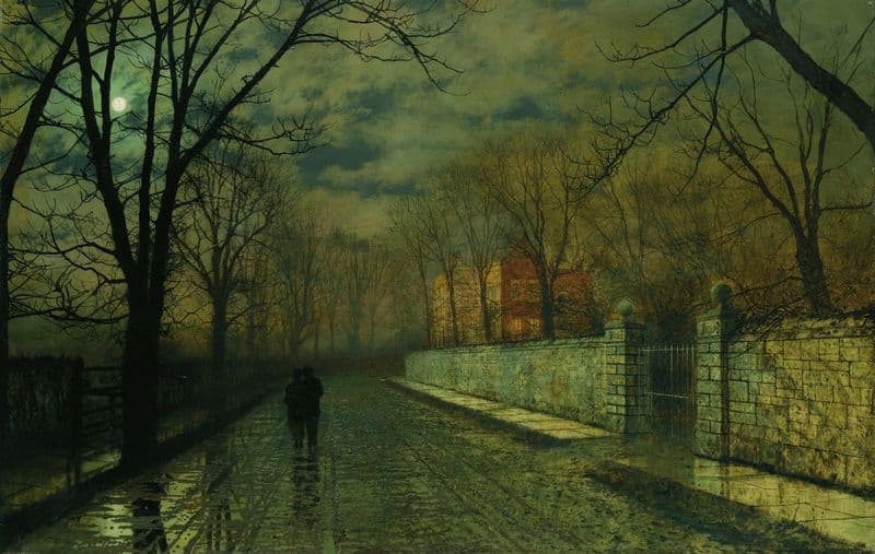 Figures In A Moonlit Lane After Rain as a canvas print