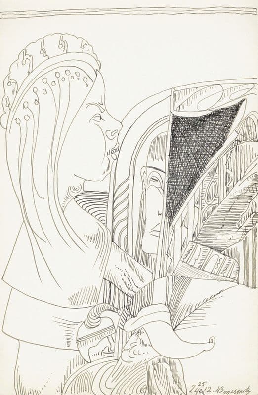 Figuur met lang haar en een kroon op het hoofd in profiel naar rechts (1943-12-24) as a canvas print