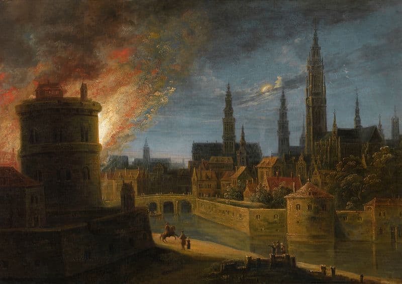 Fire in Antwerp as a canvas print