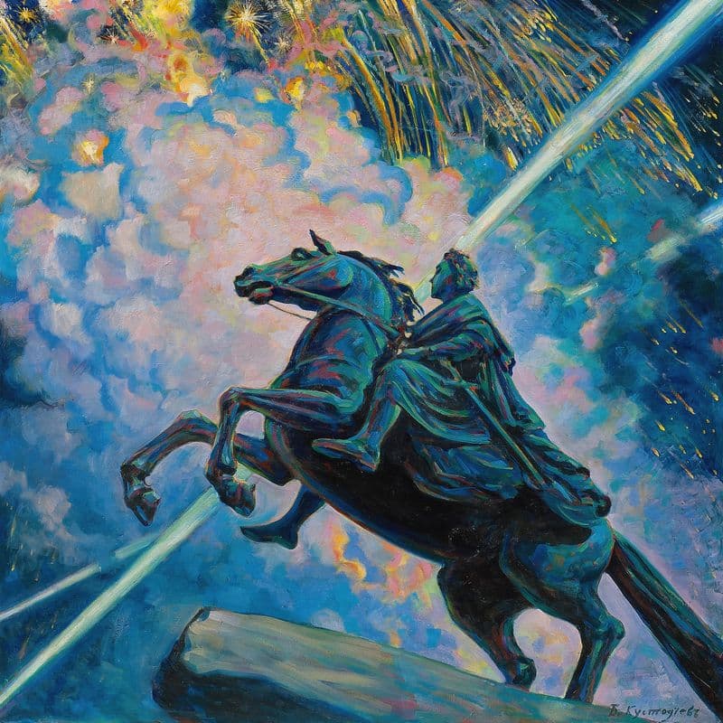 Fireworks. The Bronze Horseman as a canvas print