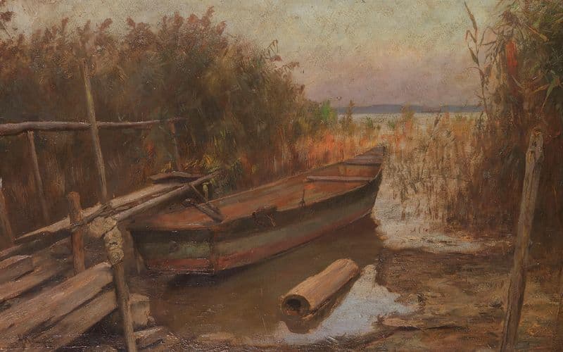 Fischerboot im Schilf (Ca. 1910) as a canvas print